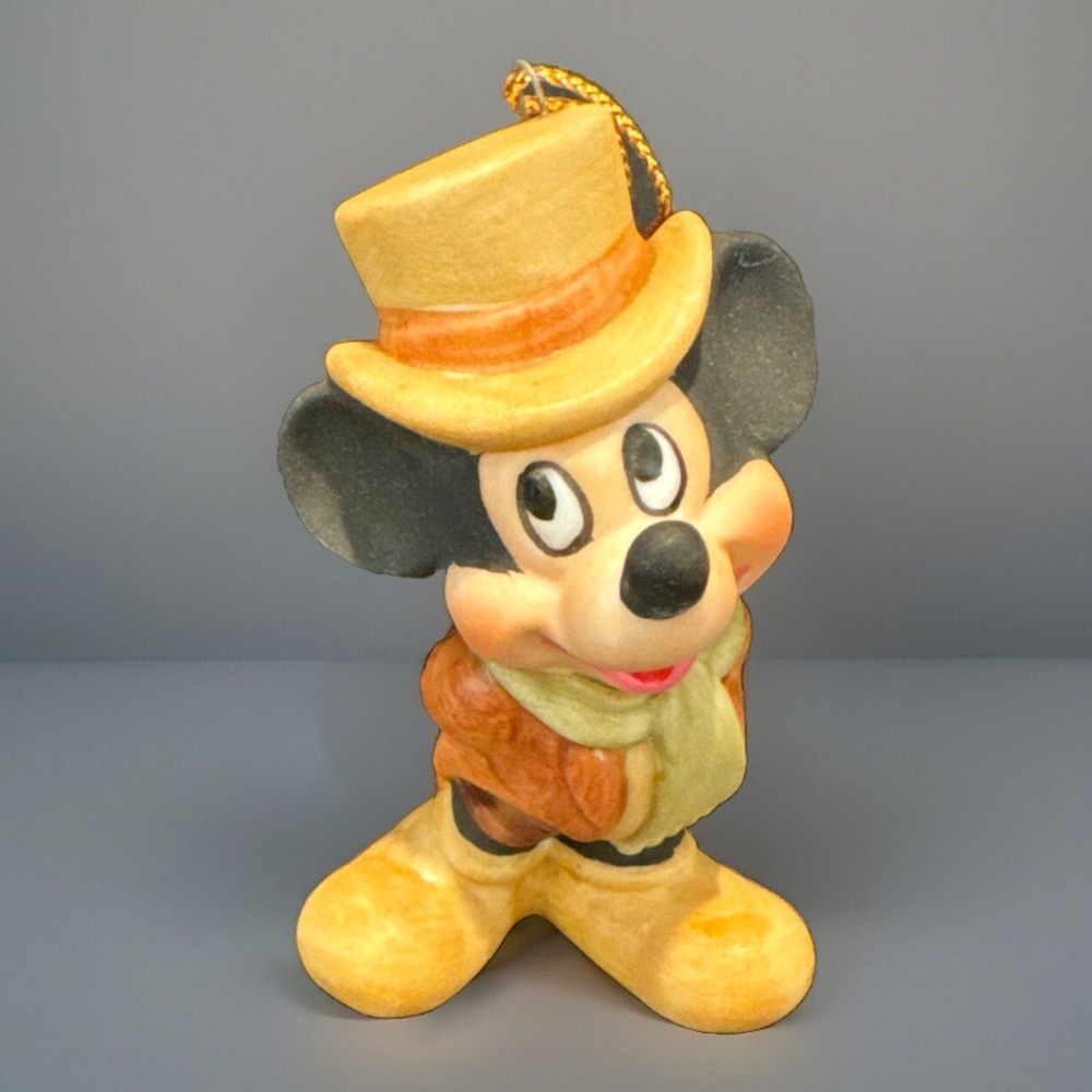 VTG Disney Mickey Mouse Christmas Ornament Porcelain Japan Dickens Scrooge 3"